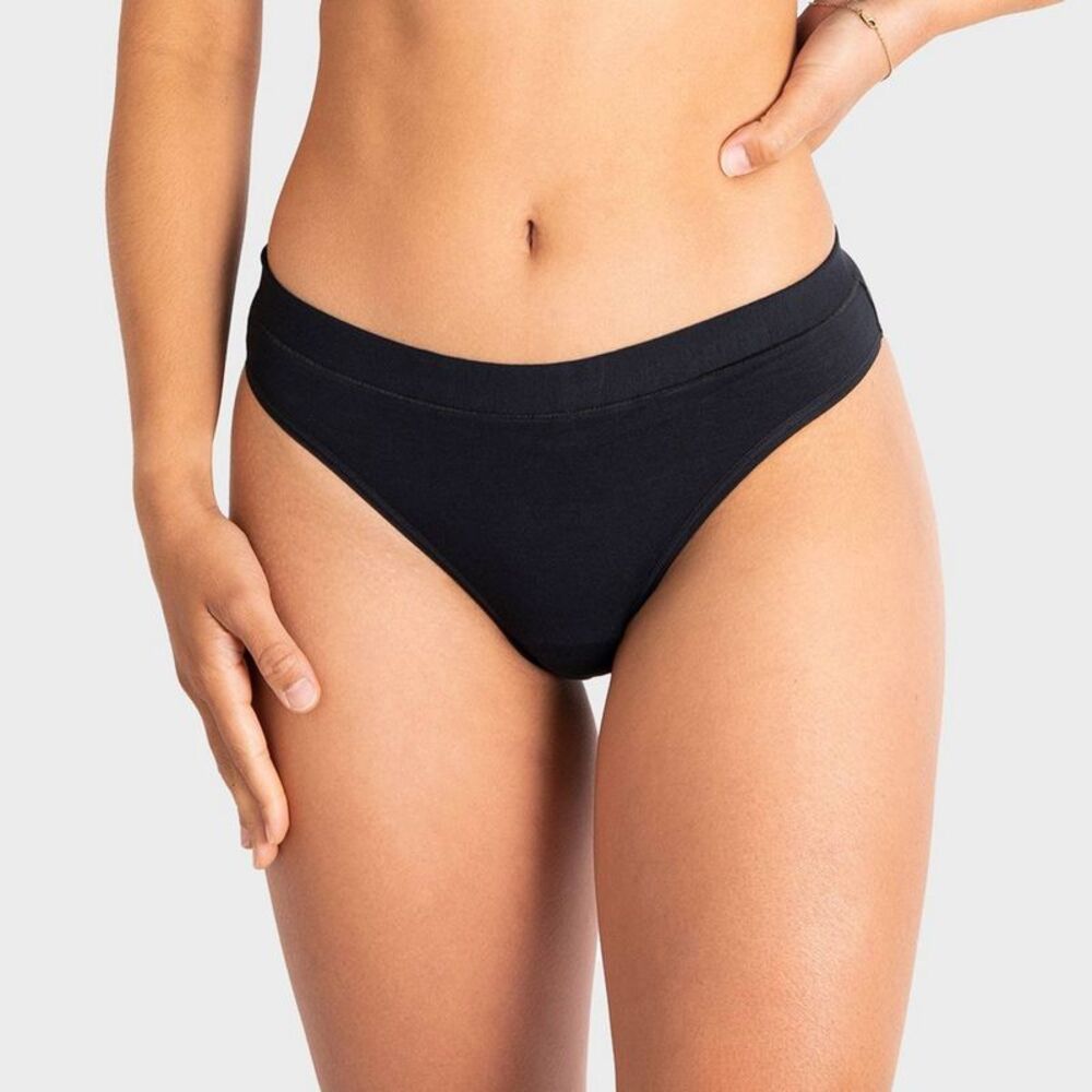 Women's Period Underwear Soft Modal Thong - Light Absorbency - Black XS